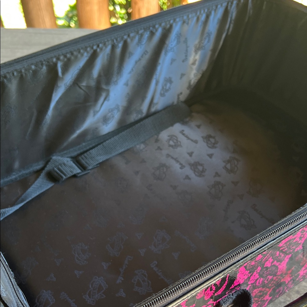 Betsey Johnson Betseyville Pink and Black patent leather Floral 20” suitcase. - Picture 9 of 11